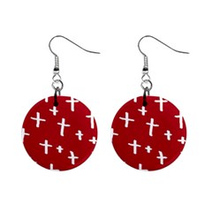 Red White Cross Mini Button Earrings by snowwhitegirl