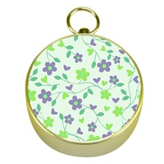 Green Vintage Flowers Gold Compasses by snowwhitegirl