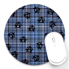 Blue  Plaid Anarchy Round Mousepads by snowwhitegirl