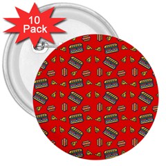 Fast Food Red 3  Buttons (10 Pack)  by snowwhitegirl