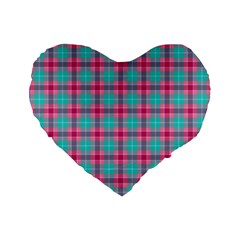 Blue Pink Plaid Standard 16  Premium Flano Heart Shape Cushions by snowwhitegirl