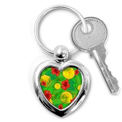 Orange Tropics Green Key Chains (heart)  by snowwhitegirl