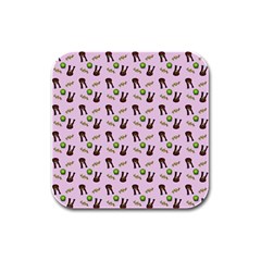 School Girl Pattern Pink Rubber Square Coaster (4 Pack)  by snowwhitegirl