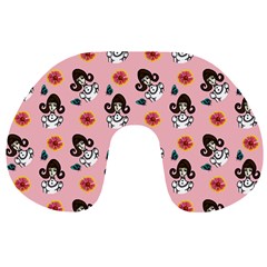 Girl With Dress  Pink Travel Neck Pillows by snowwhitegirl