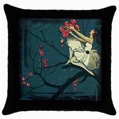 Girl And Flowers Throw Pillow Case (black) by vintage2030