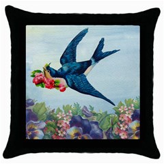 Blue Bird Throw Pillow Case (black) by vintage2030