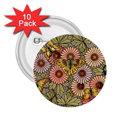 Flower And Butterfly 2 25  Buttons (10 Pack)  by vintage2030