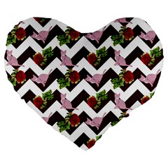 Cat Rose Chevron Large 19  Premium Flano Heart Shape Cushions by snowwhitegirl