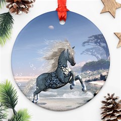 Wonderful Wild Fantasy Horse On The Beach Ornament (round) by FantasyWorld7