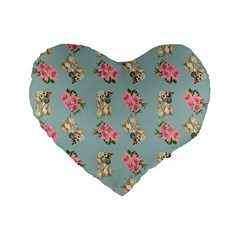 Retro Dog Floral Pattern Blue Standard 16  Premium Flano Heart Shape Cushions by snowwhitegirl