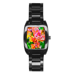 Blushing Tulip Flowers Stainless Steel Barrel Watch by FunnyCow