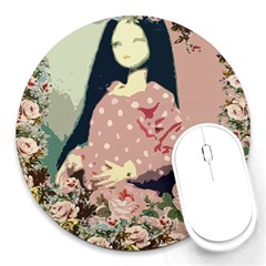 Rose Floral Doll Round Mousepads by snowwhitegirl