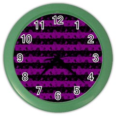 Zombie Purple And Black Halloween Nightmare Stripes  Color Wall Clock by PodArtist