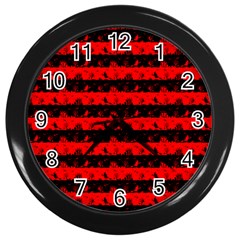 Red Devil And Black Halloween Nightmare Stripes  Wall Clock (black) by PodArtist