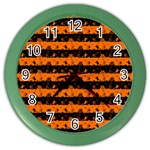 Dark Pumpkin Orange and Black Halloween Nightmare Stripes  Color Wall Clock Front