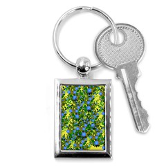 Blue Luminescent Roses Yellow Key Chains (rectangle)  by snowwhitegirl