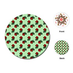 Red Roses Green Playing Cards (round) by snowwhitegirl