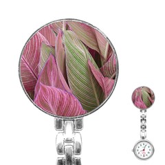 Pink Leaves Stainless Steel Nurses Watch by snowwhitegirl