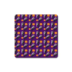 Halloween Skeleton Pumpkin Pattern Purple Square Magnet by snowwhitegirl