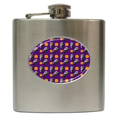 Halloween Skeleton Pumpkin Pattern Purple Hip Flask (6 Oz) by snowwhitegirl