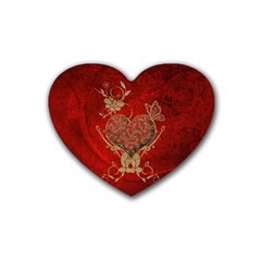 Wonderful Decorative Heart In Gold And Red Rubber Coaster (heart)  by FantasyWorld7