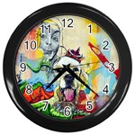 Wall Girl Dog Graphite Street Art Wall Clock (Black) Front