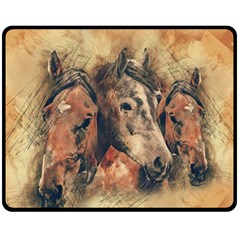 Head Horse Animal Vintage Fleece Blanket (medium)  by Simbadda