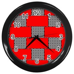 Black And White Red Patterns Wall Clock (black) by Simbadda