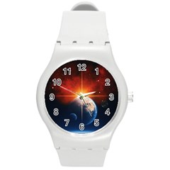 Earth Globe Planet Space Universe Round Plastic Sport Watch (m) by Celenk