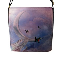 The Wonderful Moon With Butterflies Flap Closure Messenger Bag (l) by FantasyWorld7