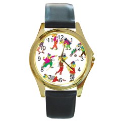 Golfers Athletes The Form Of Round Gold Metal Watch by Sapixe