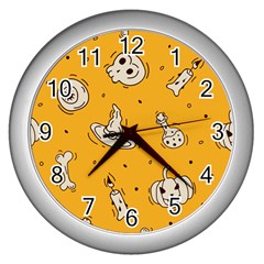 Funny Halloween Party Pattern Wall Clock (silver) by HalloweenParty