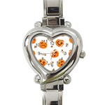 Funny Spooky Halloween Pumpkins Pattern White Orange Heart Italian Charm Watch Front