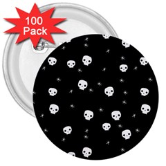 Pattern Skull Stars Halloween Gothic On Black Background 3  Buttons (100 Pack)  by genx