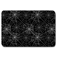 Pattern Spiderweb Halloween Gothic On Black Background Large Doormat  by genx