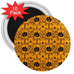 Pattern Pumpkin Spider Vintage Halloween Gothic Orange And Black 3  Magnets (10 Pack)  by genx