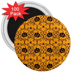 Pattern Pumpkin Spider Vintage Halloween Gothic Orange And Black 3  Magnets (100 Pack) by genx