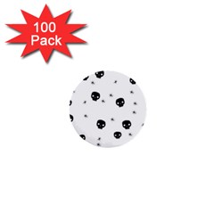 Pattern Skull Stars Handrawn Naive Halloween Gothic Black And White 1  Mini Buttons (100 Pack)  by genx