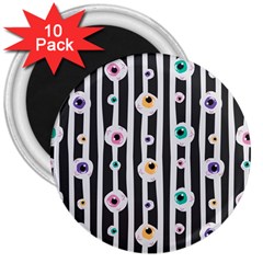 Pattern Eyeball Black And White Naive Stripes Gothic Halloween 3  Magnets (10 Pack)  by genx