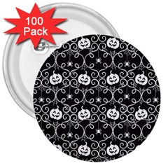 Pattern Pumpkin Spider Vintage Gothic Halloween Black And White 3  Buttons (100 Pack)  by genx