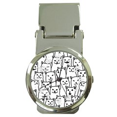 Funny Cat Pattern Organic Style Minimalist On White Background Money Clip Watches by genx