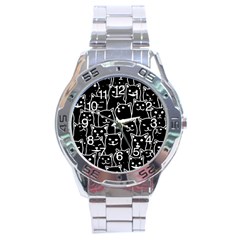 Funny Cat Pattern Organic Style Minimalist On Black Background Stainless Steel Analogue Watch by genx