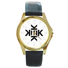 Official Logo Kekistan Circle Black And White Round Gold Metal Watch by snek