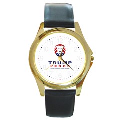 Trump Pence Logo Lion Maga Make America Great Again Round Gold Metal Watch by snek