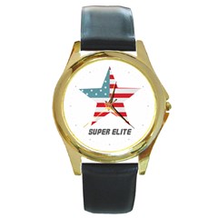 Super Elite Usa Flag In A Star Trump Maga Quote Round Gold Metal Watch by snek