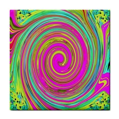 Groovy Abstract Pink, Turquoise And Yellow Swirl Tile Coasters by myrubiogarden