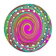 Groovy Abstract Pink, Turquoise And Yellow Swirl Ornament (round Filigree) by myrubiogarden