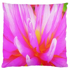 Fiery Hot Pink And Yellow Cactus Dahlia Flower Standard Flano Cushion Case (one Side) by myrubiogarden