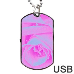 Perfect Hot Pink And Light Blue Rose Detail Dog Tag Usb Flash (one Side) by myrubiogarden