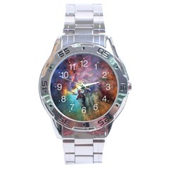 Lagoon Nebula Interstellar Cloud Pastel Pink, Turquoise And Yellow Stars Stainless Steel Analogue Watch by genx